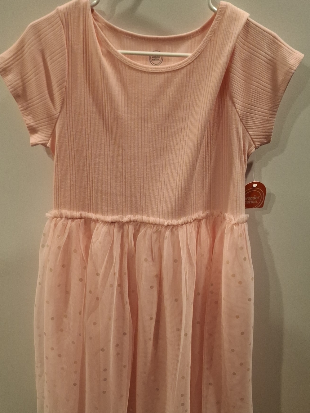 Girls' Pink Ribbed Tee & Tulle Polka Dot Dress